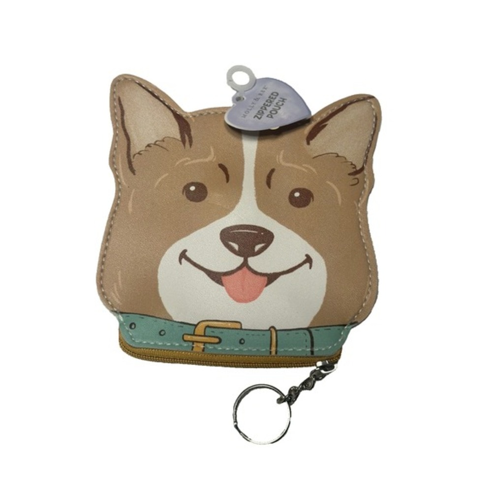 Molly &‎ Rex Corgi Dog Keychain Zipper Pouch Novelty Brown Teal 5x5